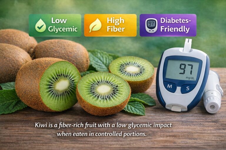 Kiwi fruit showing low glycemic impact and fiber benefits for blood sugar management